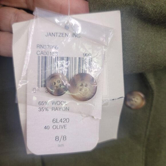 VTG Deadstock Jantzen Classics Olive Green Wool Blazer Embroidered Pocket Size 8 - Picture 7 of 12